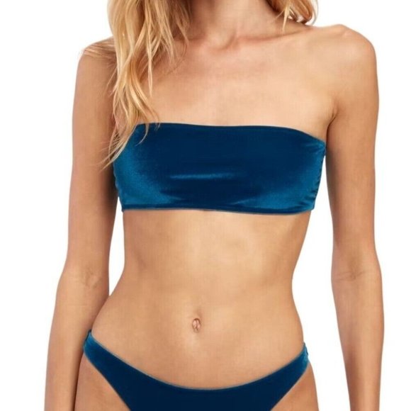 SOLID & STRIPED The Annabelle Velvet Bandeau Bikini Top Size Large.Aqua NWT 0099 - Picture 1 of 8